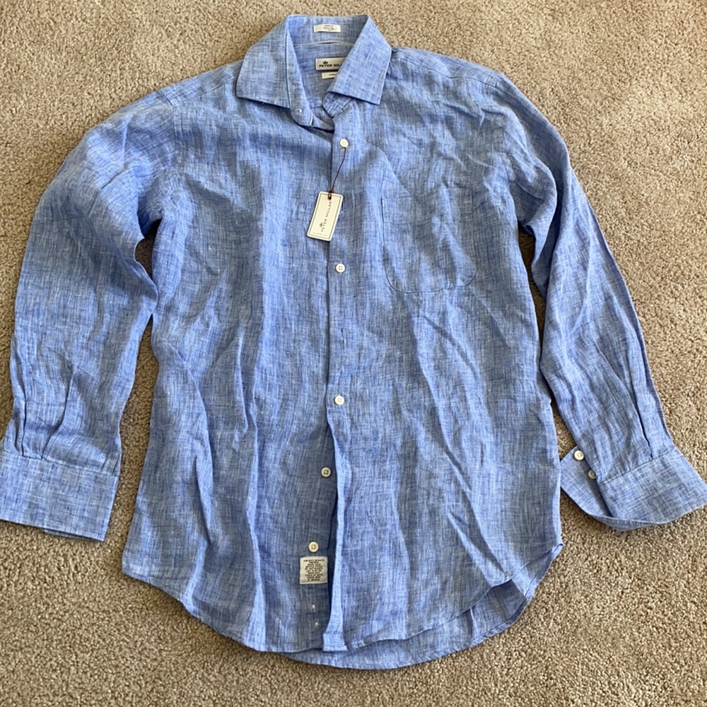 Peter Millar Men's Light Blue Linen Button-Down Shirt